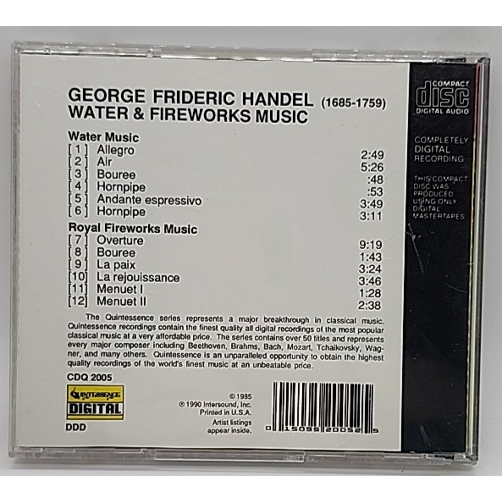 Handel: Water & Fireworks Music (CD, Quintessence)