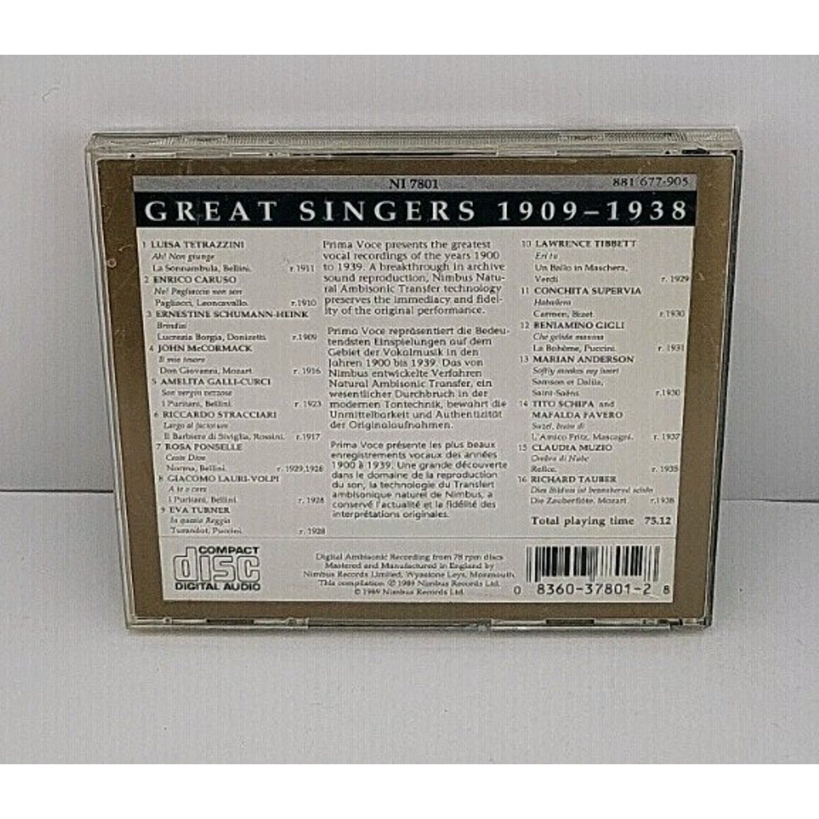 Prima Voce: Great Singers 1909-1938 CD
