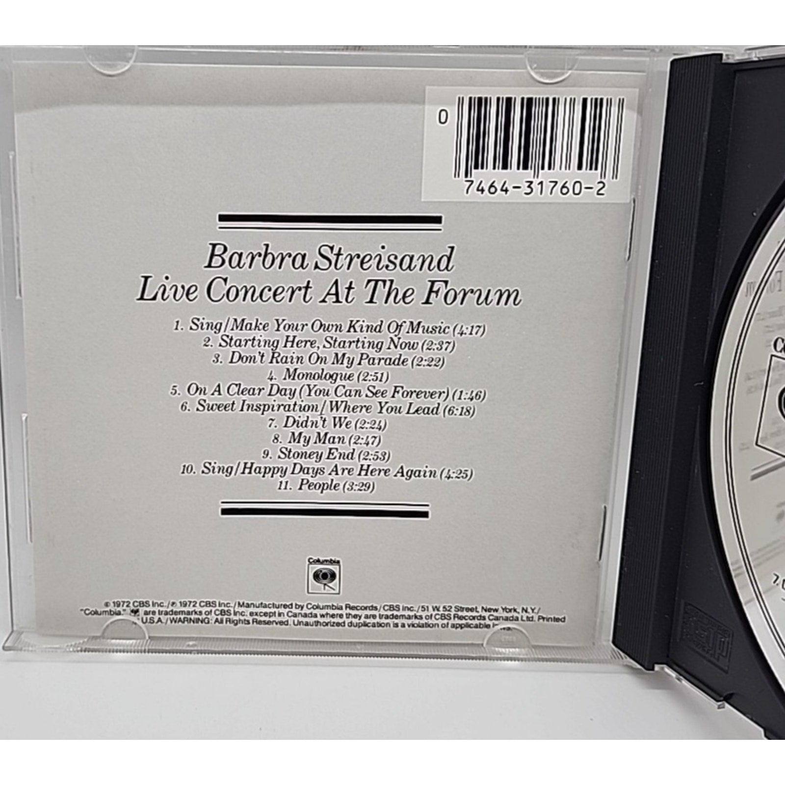 Live Concert at the Forum by Barbra Streisand (CD, 1989)