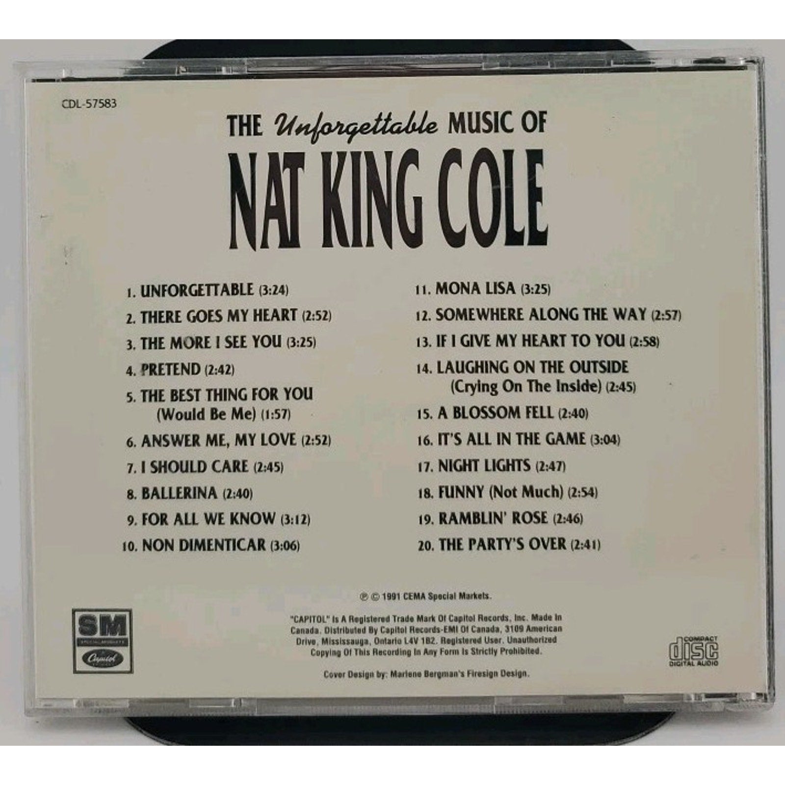 The Unforgettable Music Of Nat King Cole Canadian Import (CD, 1991)