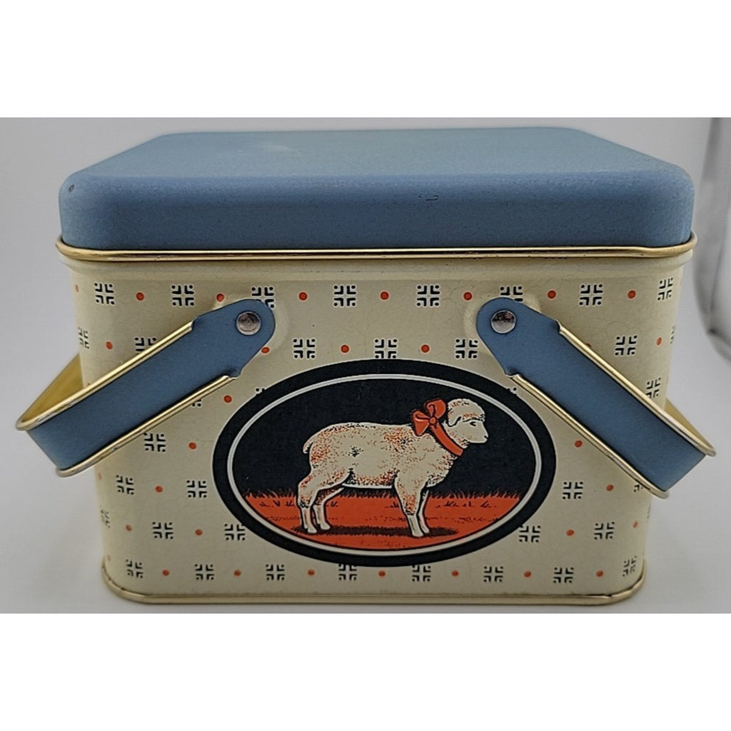 Vintage Tin Box with Lid Sheep Fairytale Blue Storage Container 6"x5"x4.5"