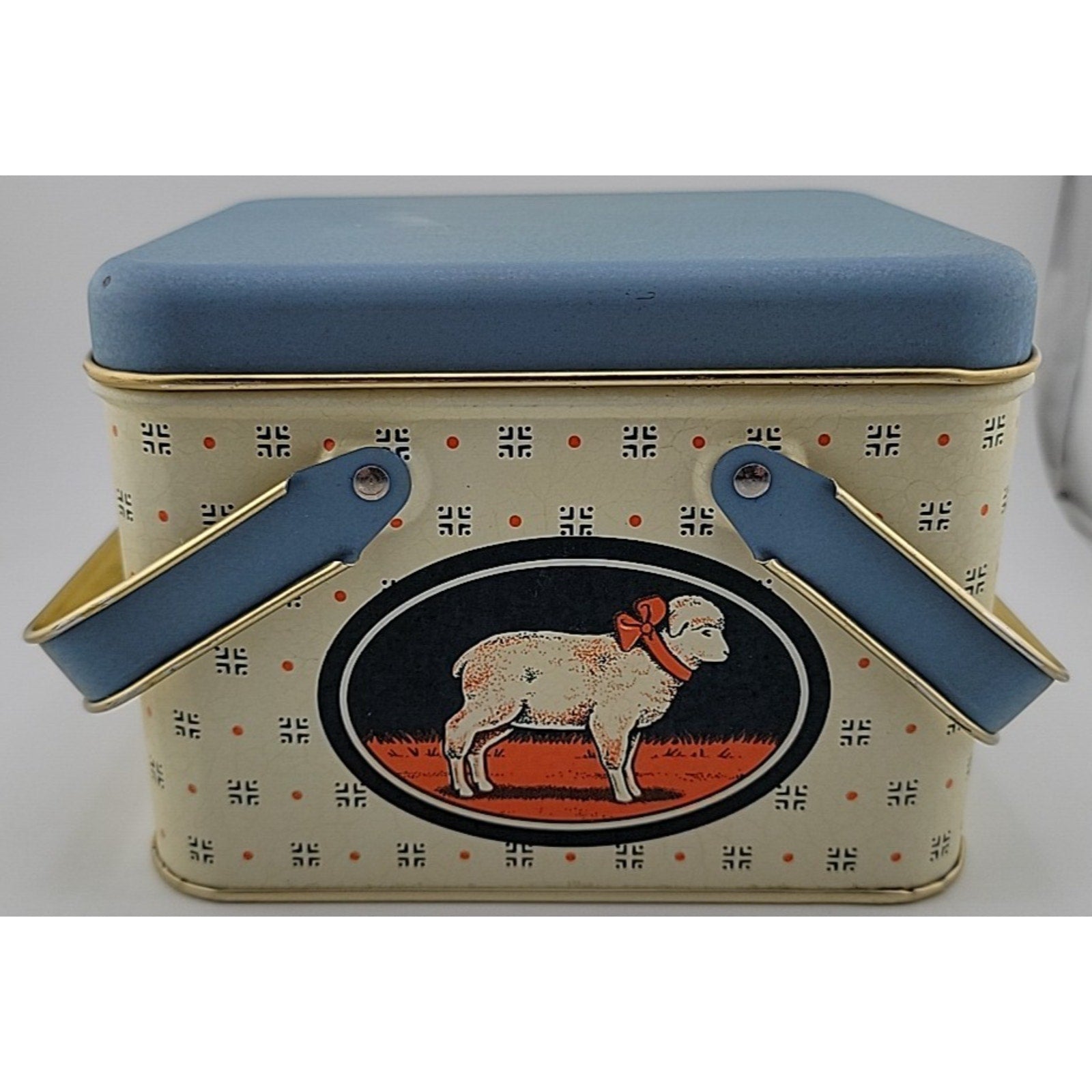 Vintage Tin Box with Lid Sheep Fairytale Blue Storage Container 6"x5"x4.5"