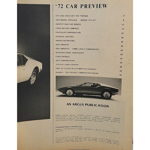 1972 Car Previews Magazine