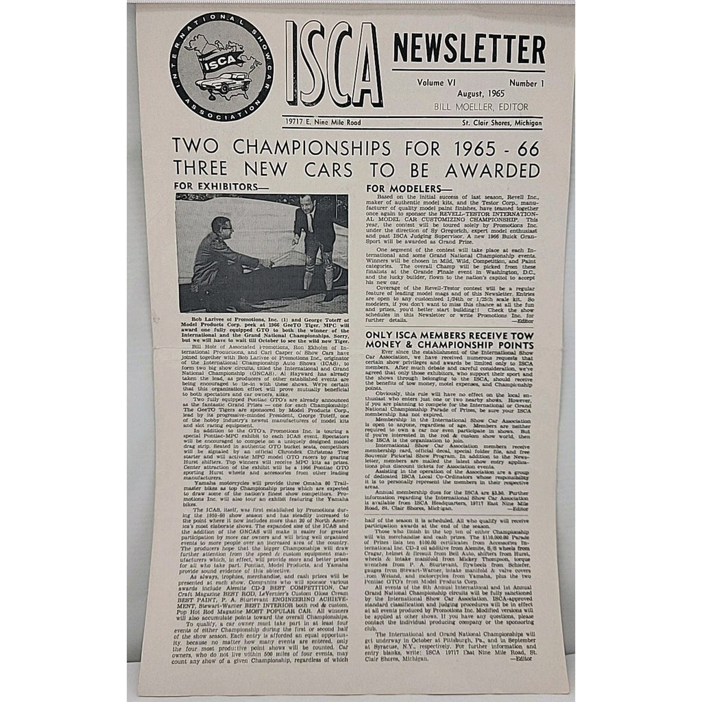 ISCA Newsletter August 1965 Volume VI Number 1