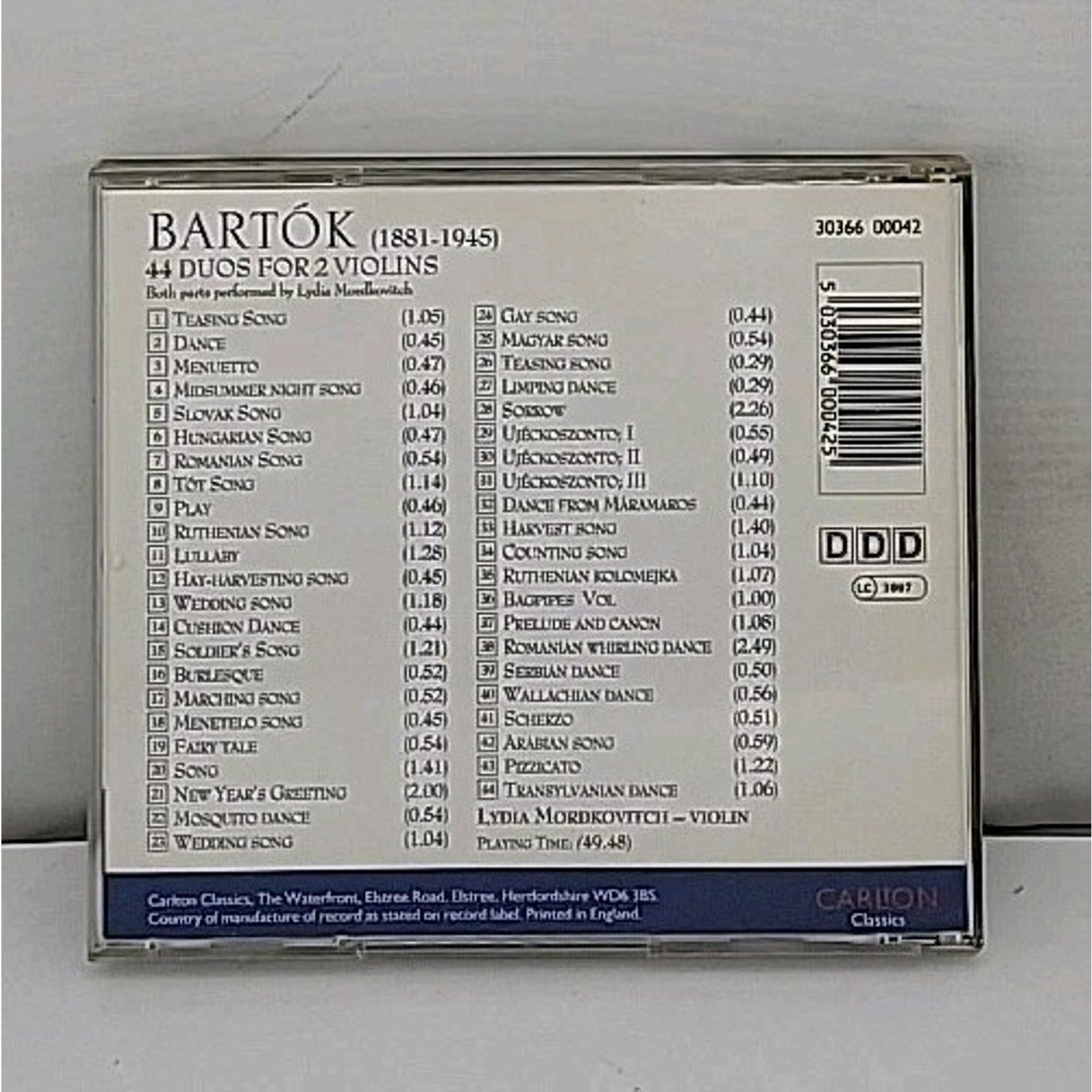 Bartok - 44 Duos For 2 Violins By Lydia Mordkovitch CD