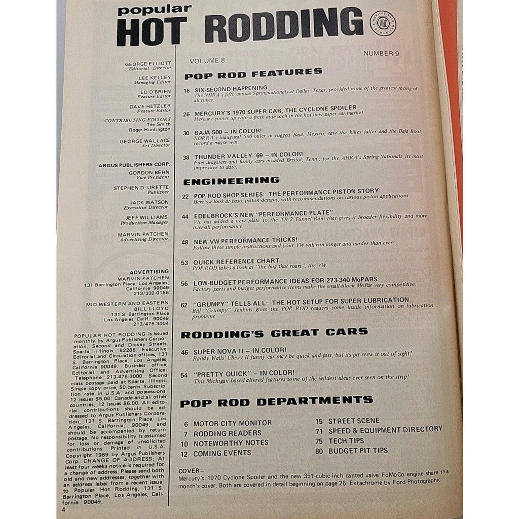Popular Hot Rodding Magazine September 1969