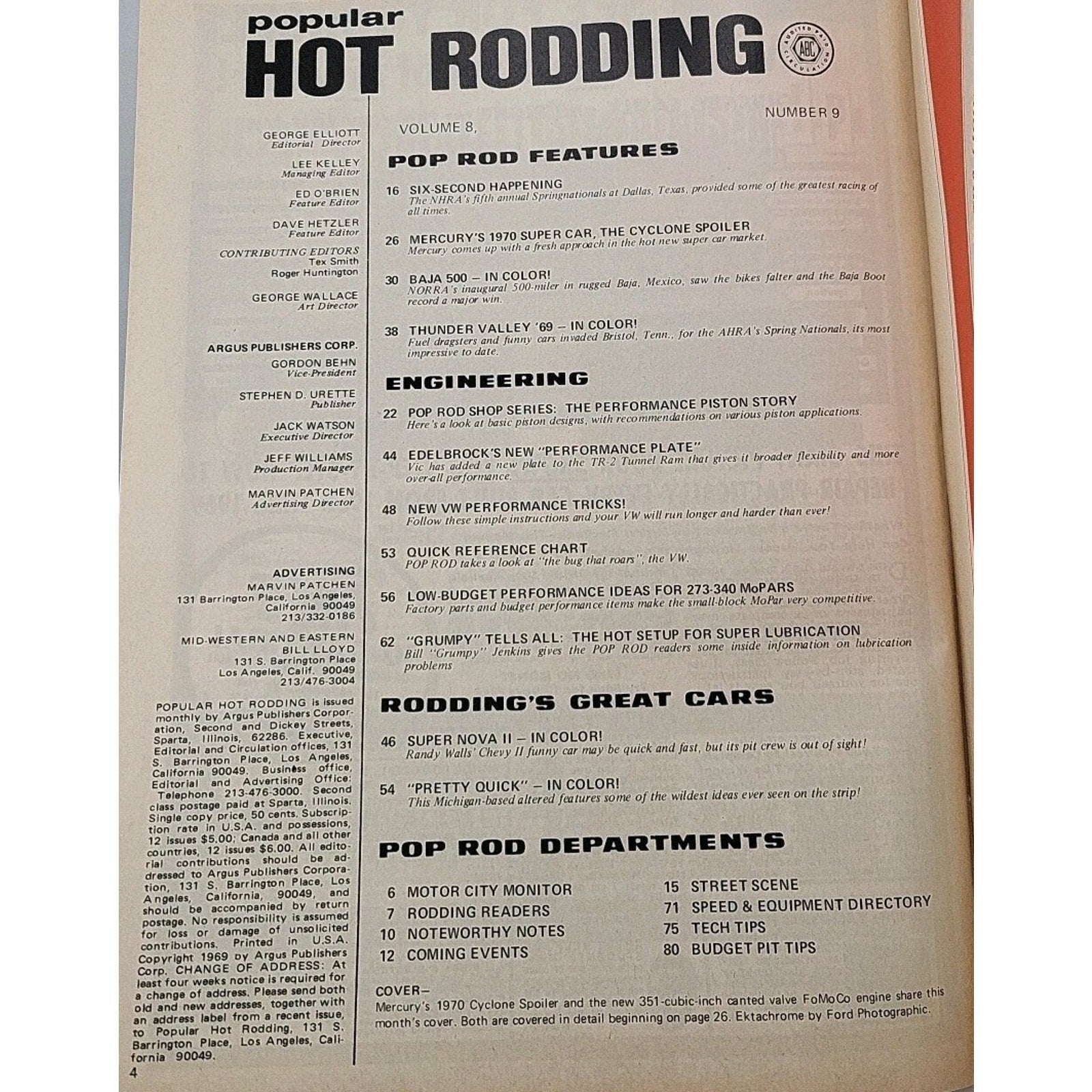 Popular Hot Rodding Magazine September 1969