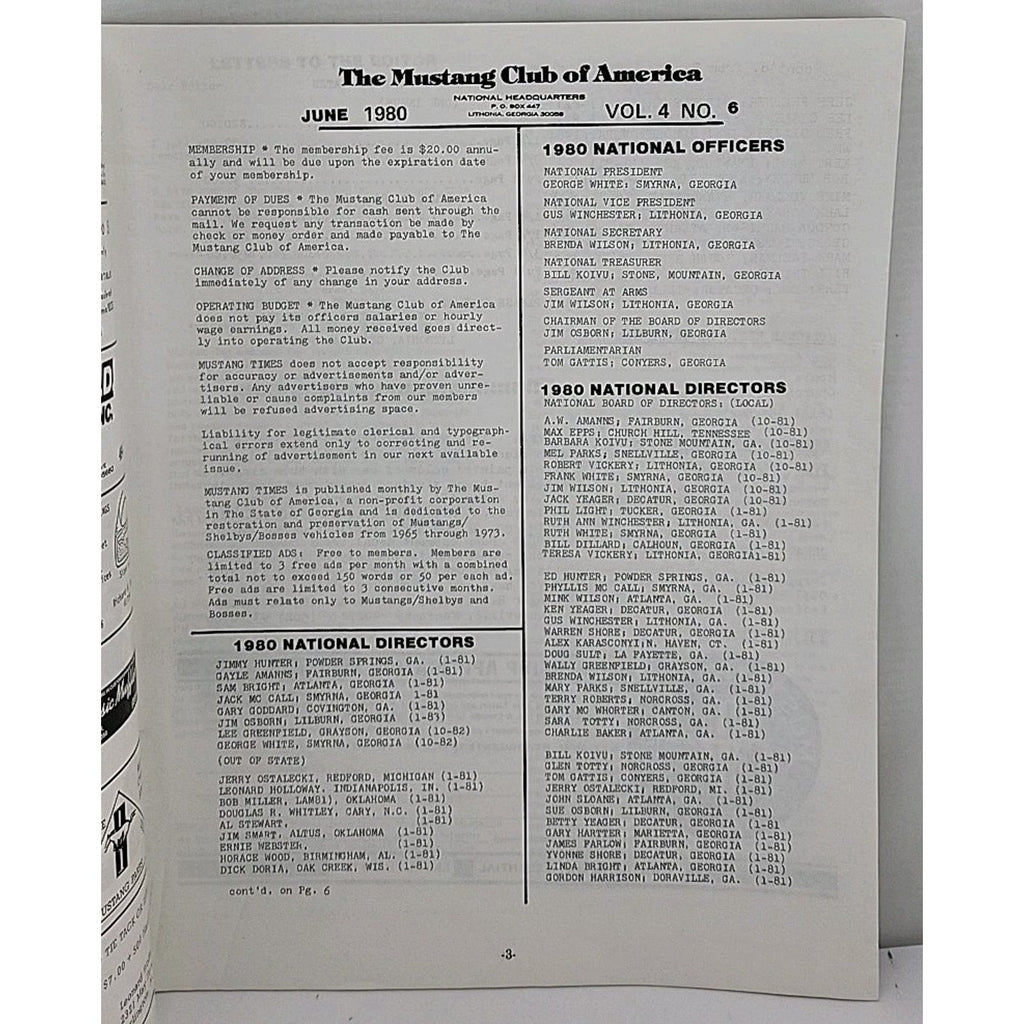 Mustang Times Magazine - Mustang Club Of America - June 1980 - Vol. 4 No. 6
