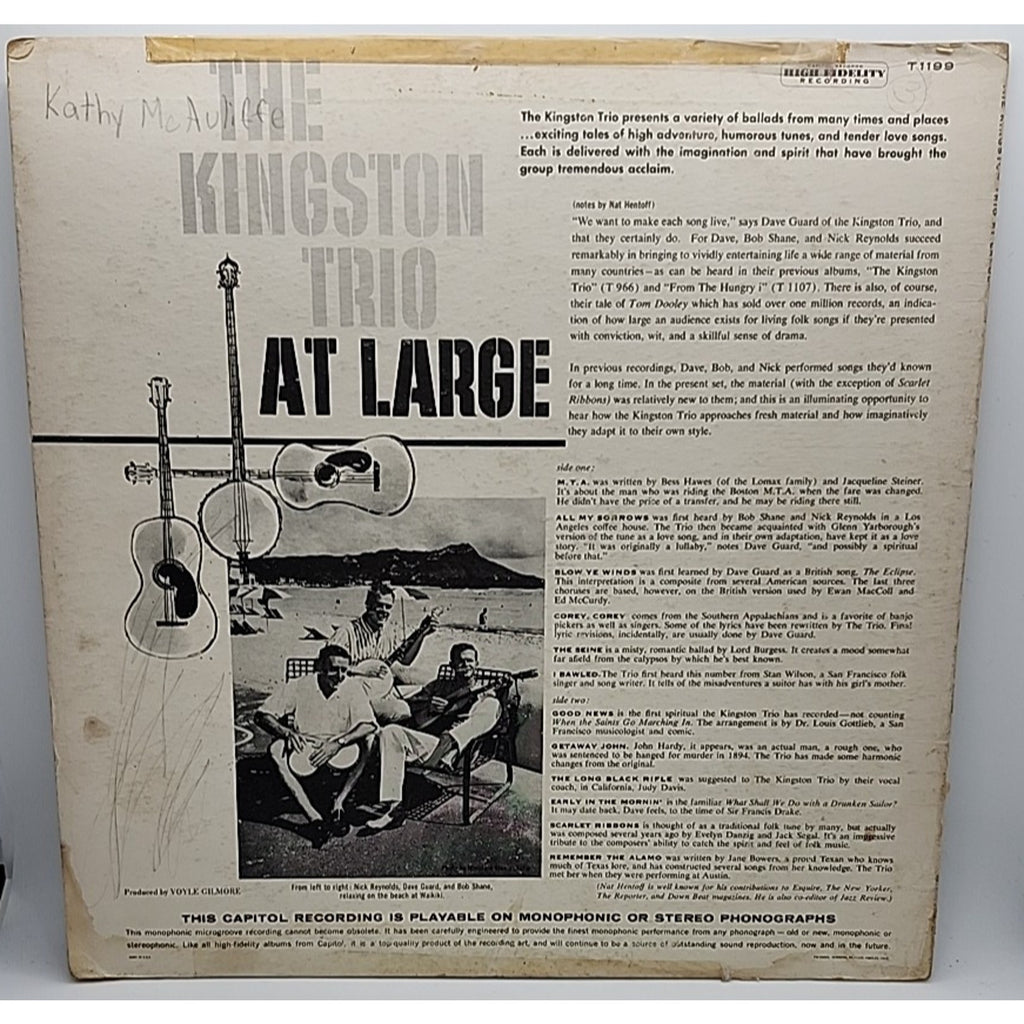 The Kingston Trio - At Large - Capitol Records T-1199 1959 (Record)