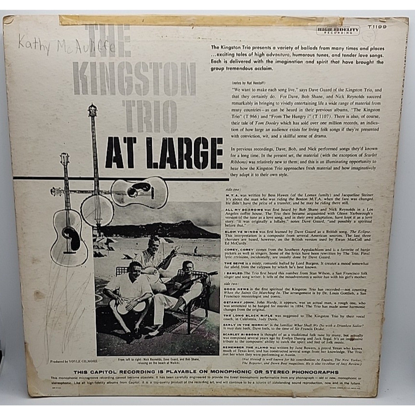The Kingston Trio - At Large - Capitol Records T-1199 1959 (Record)