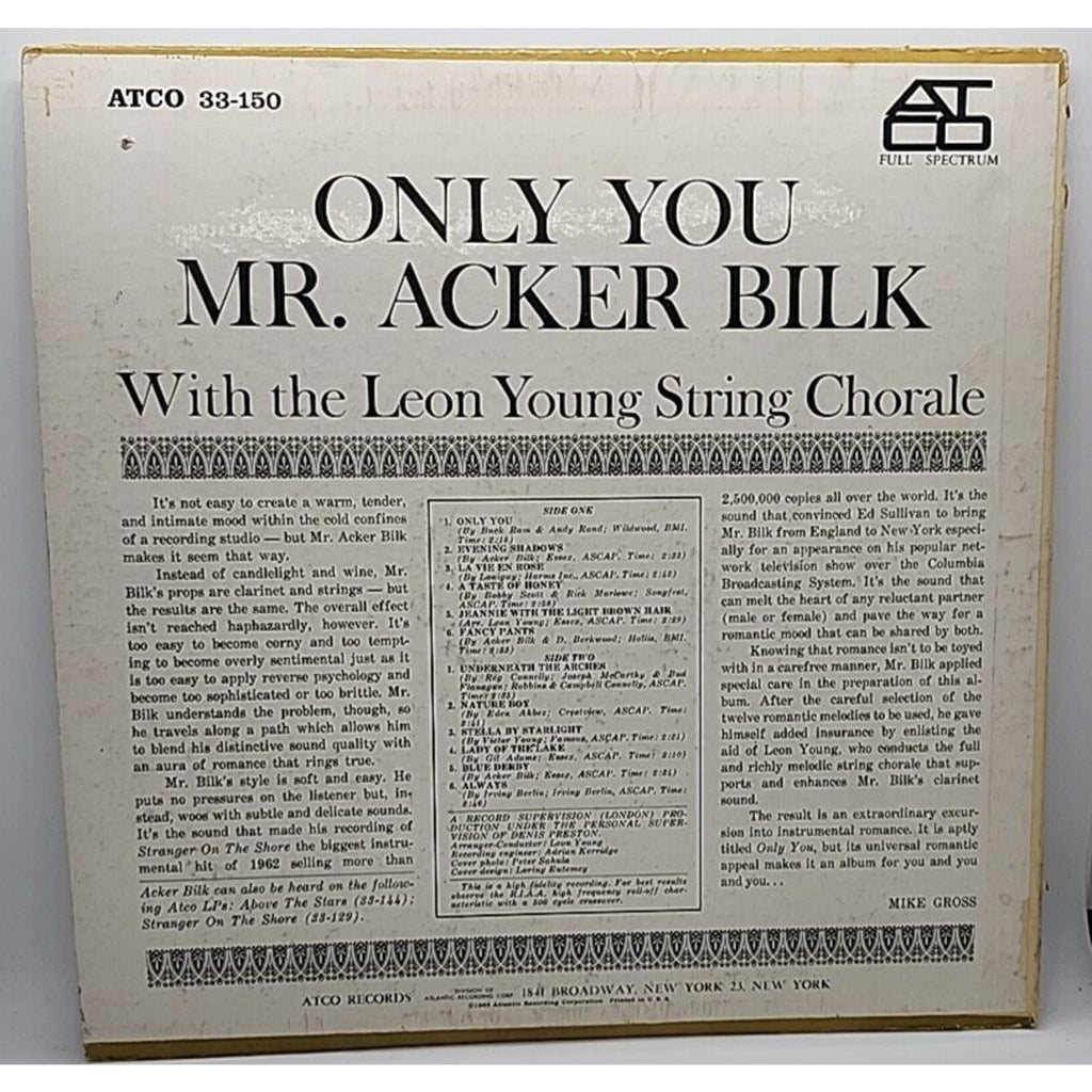 Mr Acker Bilk And Leon Young Only You (Record)