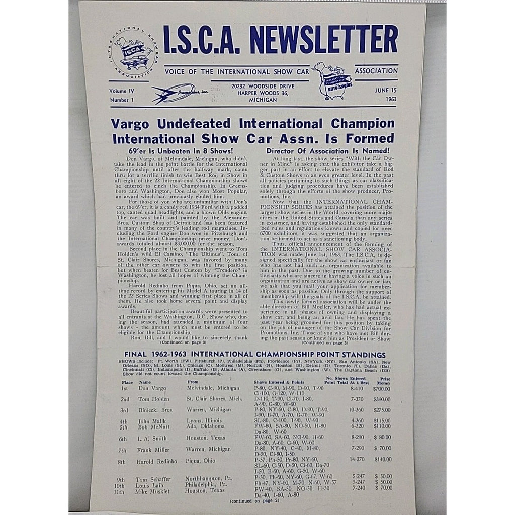 I.S.C.A. Newsletter June 15 1963 Volume IV Number 1