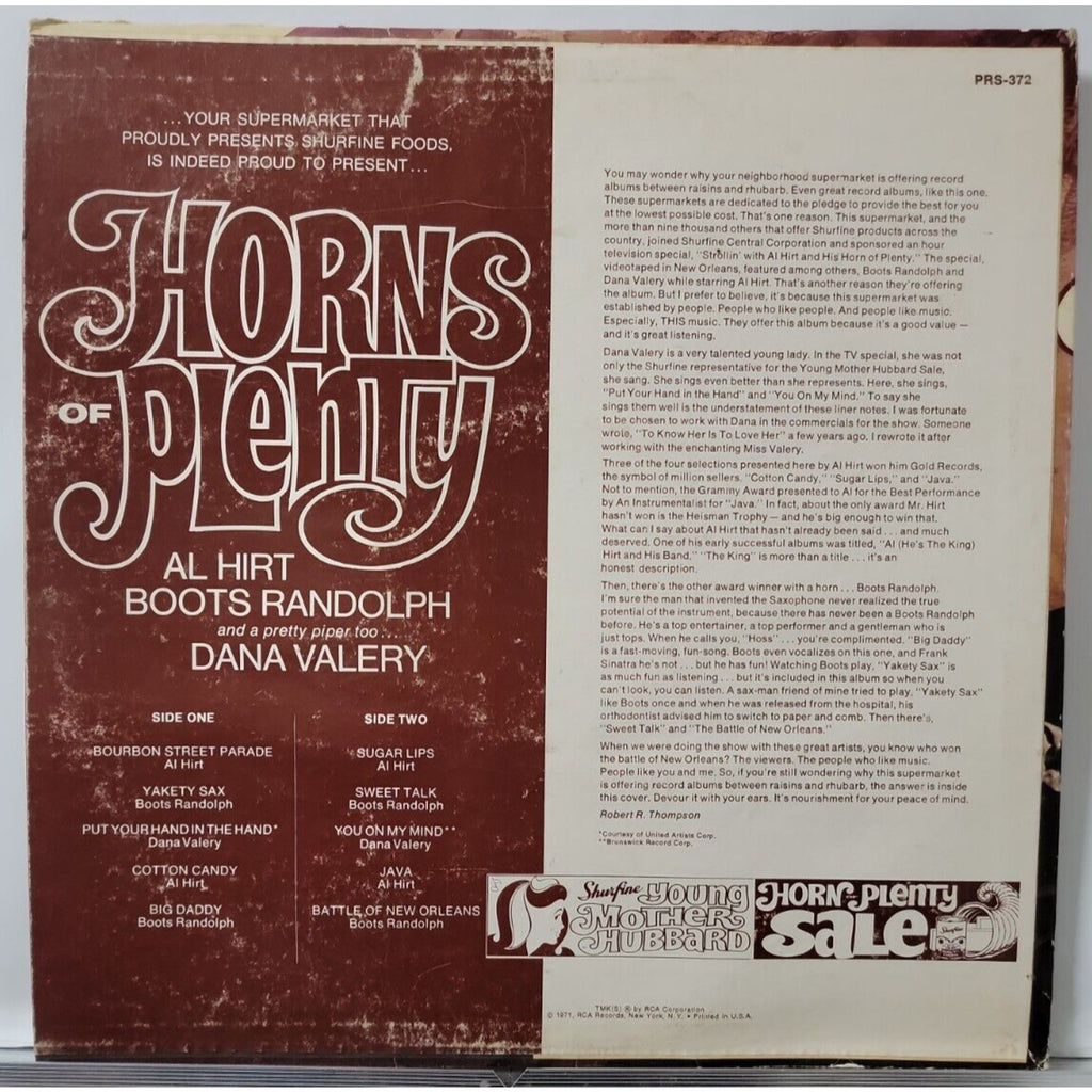 Al Hirt, Boots Randolph, Dana Valery – Horns Of Plenty (Record)
