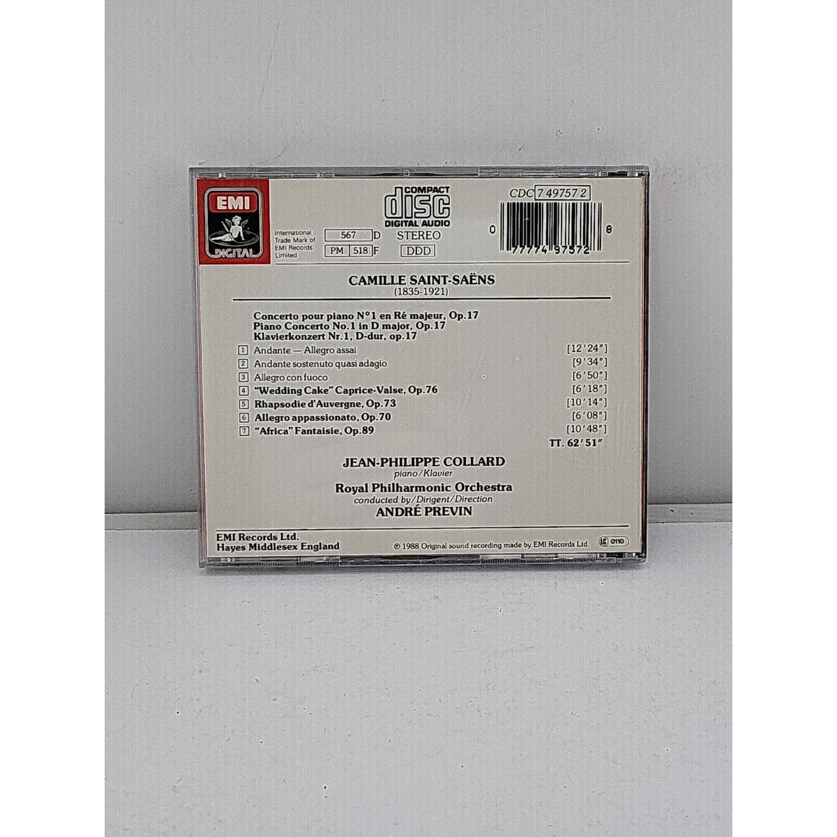 Piano Concerto 1 by Saint-Saens / Collard / Previn (CD, 1990)