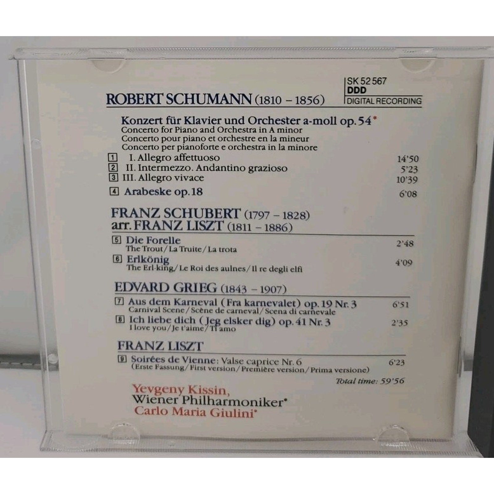 Piano Concerto by Schumann / Kissin / Giulini / Vpo (CD, 1993)