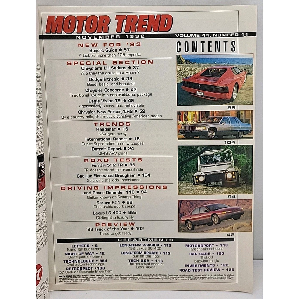 Motor Trend Magazine - November 1992 - Volume 44 Number 11