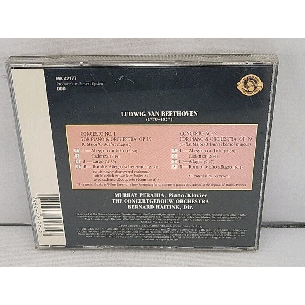 Piano Concerti 1 & 2 by Beethoven / Perahia / Cgb (CD, 1987)