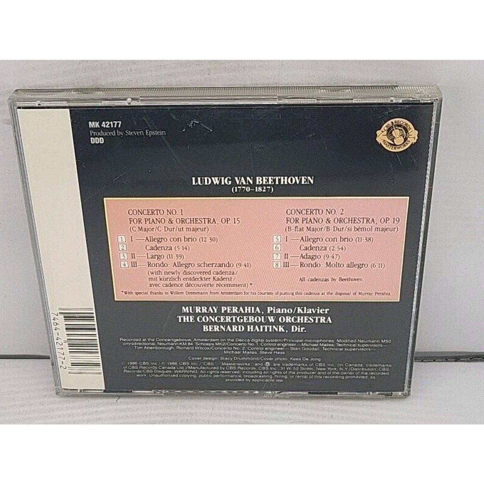 Piano Concerti 1 & 2 by Beethoven / Perahia / Cgb (CD, 1987)