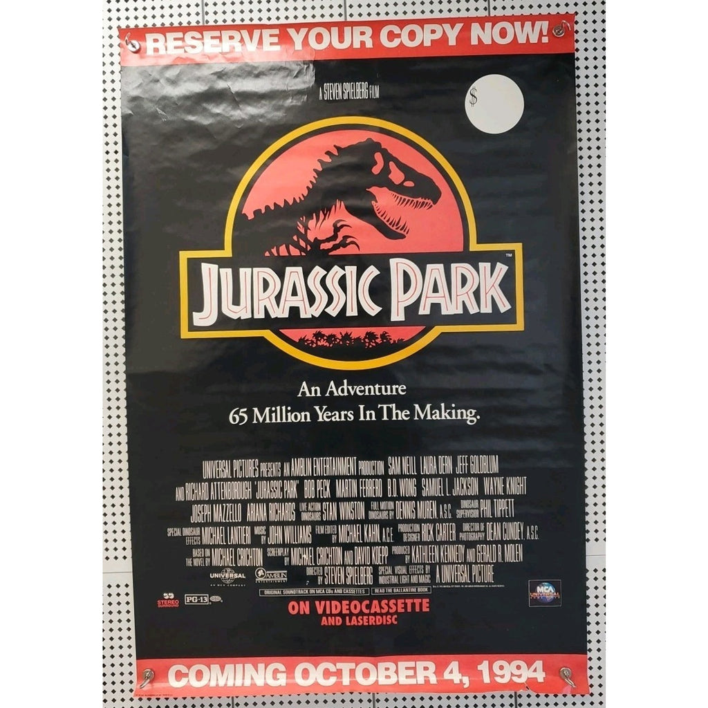 1994 Jurassic Park VHS Movie Poster Promo Video Store 25 1/2 X 38