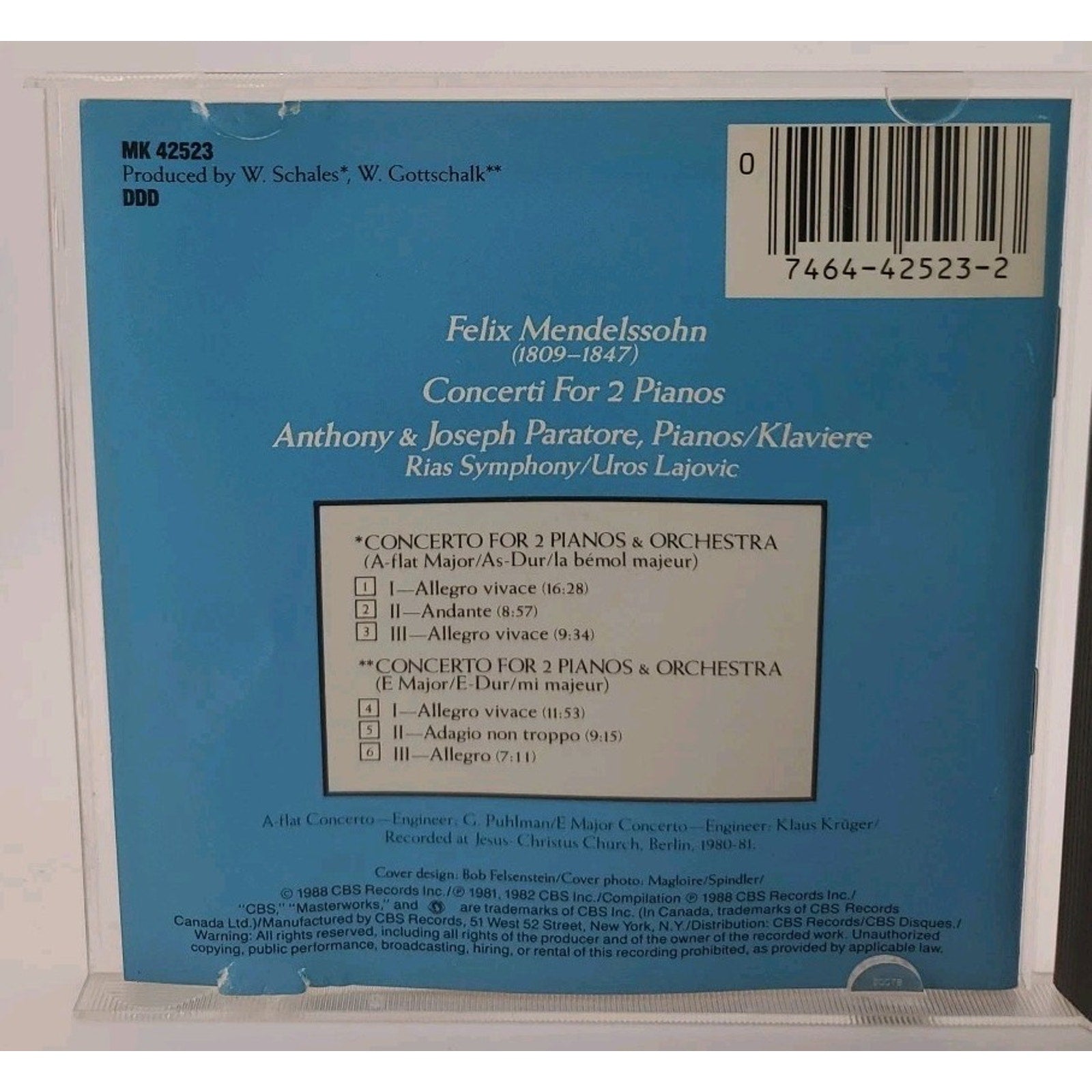 Menelssohn Paratore - Mendelssohn: 2 Concertos For 2 Pianos & Orchestra - CD