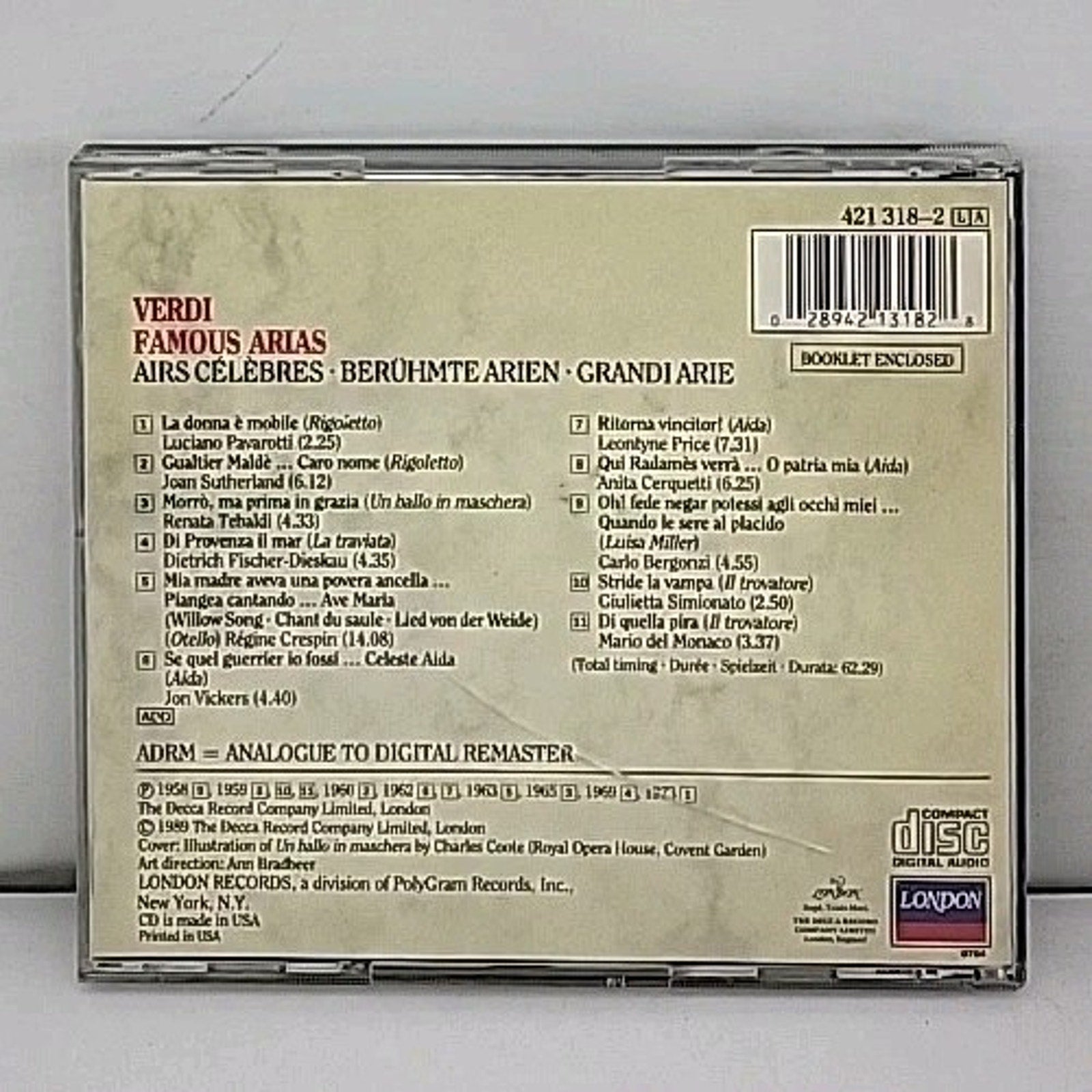 Verdi - "Famous Arias" - "Sutherland" CD London Records