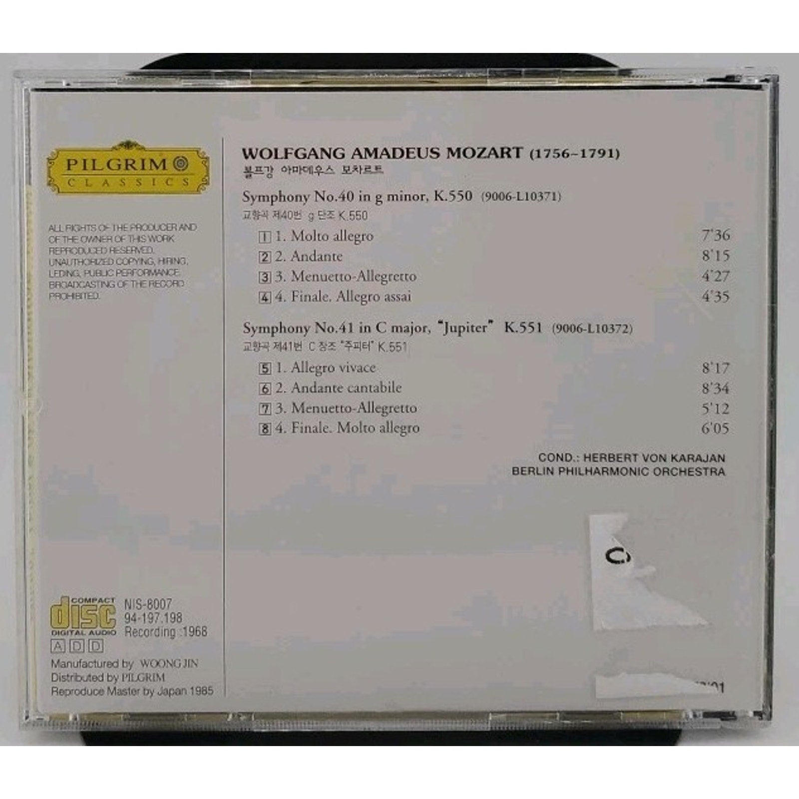 Symphony No. 40 K.550 Symphony No.41 "Jupiter" K.551 CD - Herbert Von Karajan