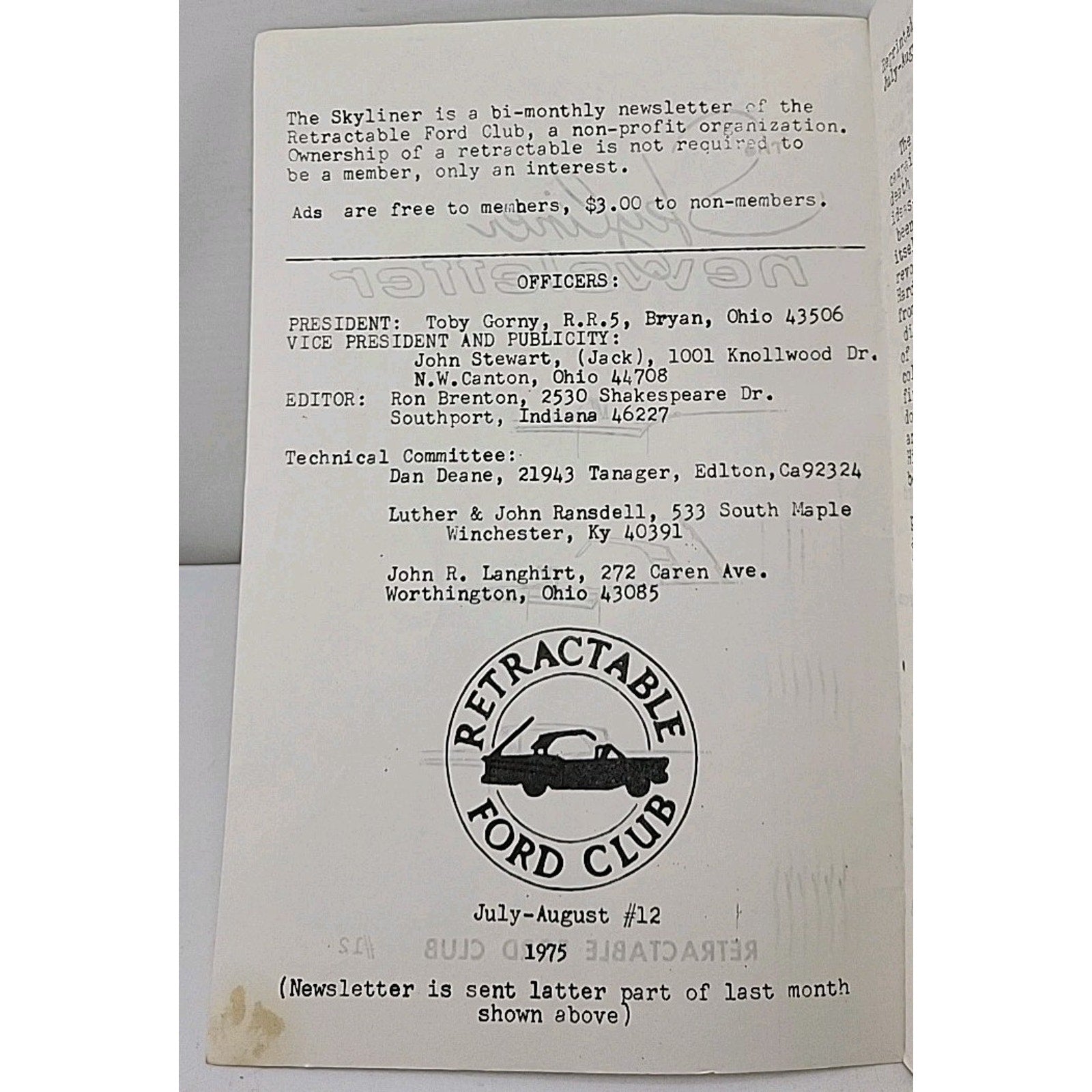 The Skyliner Newsletter - Retractable Ford Club - July-August 1975 #12