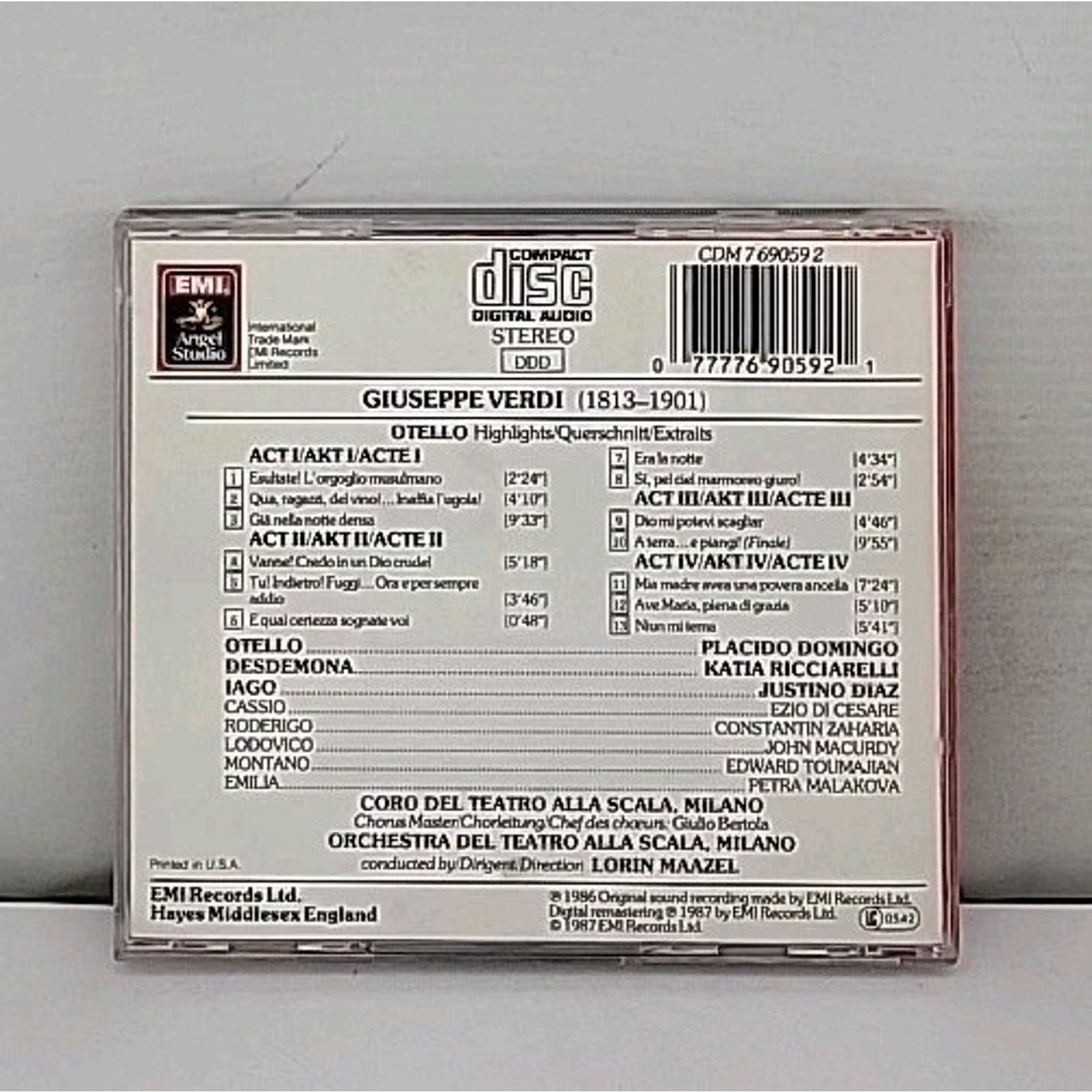 Verdi: Otello EMI Domingo La Scala Maazel Classical CD