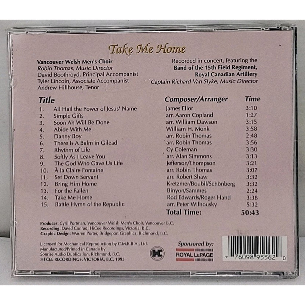 Take Me Home CD By Vancouver Welsh Men's Choir