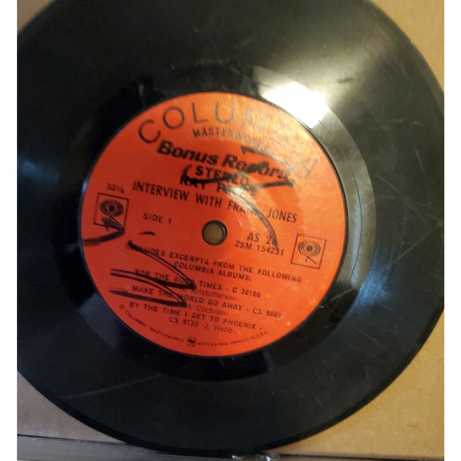 COLUMBIA - BONUS RECORD - RAY PRICE INTERVIEW WITH FRANK JONES - AS 26 45 RPM