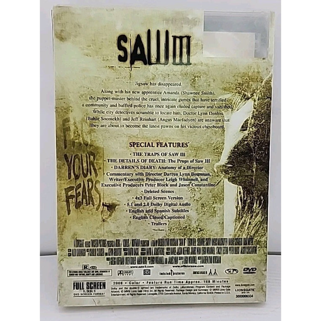 Saw 3 (DVD, 2006,Fullscreen)