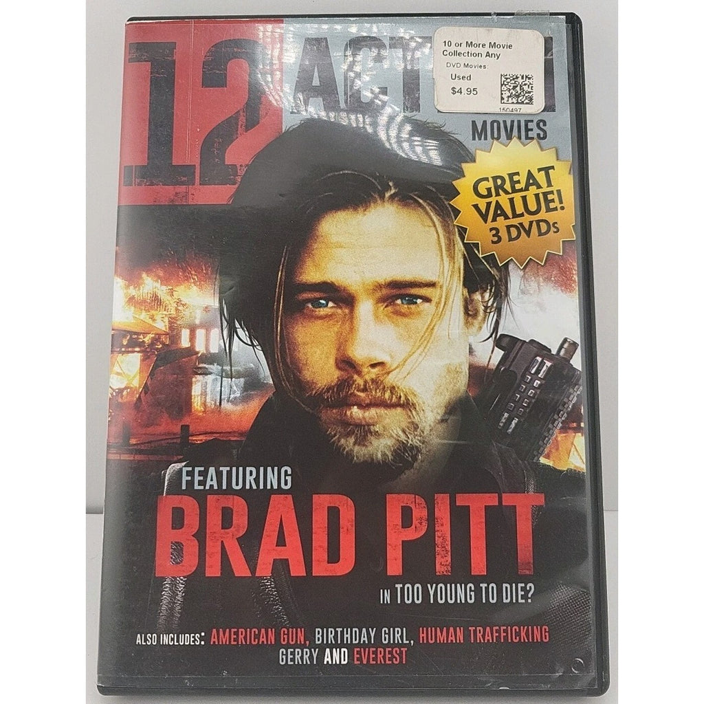 12 Action Movies 3 DVD Set - Featuring Brad Pitt - American Gun, Men Of War, etc