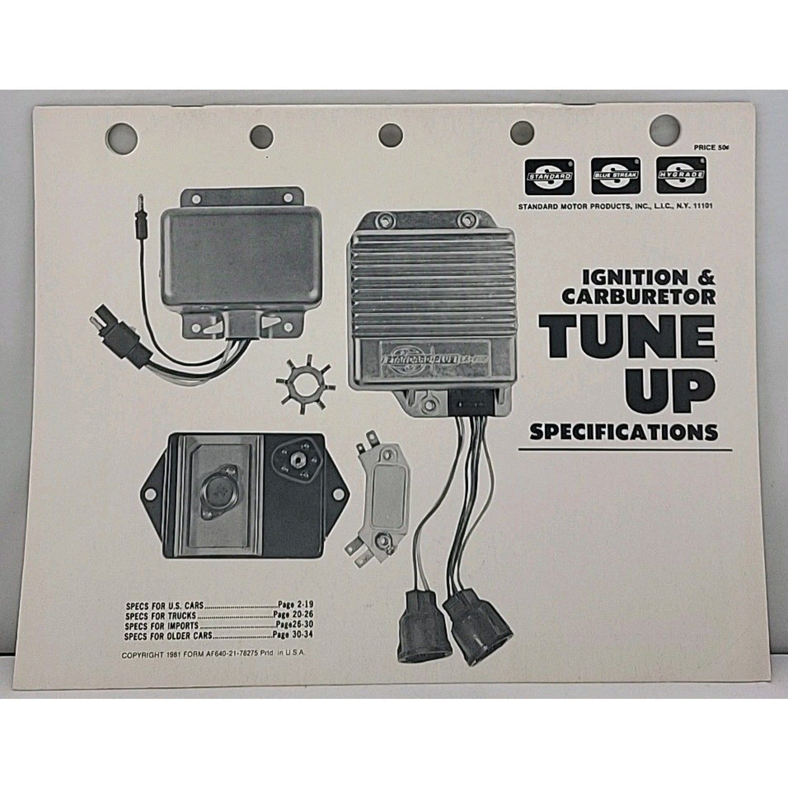 Standard Motors Ignition & Carburetor Tune Up Specifications Booklet 1981