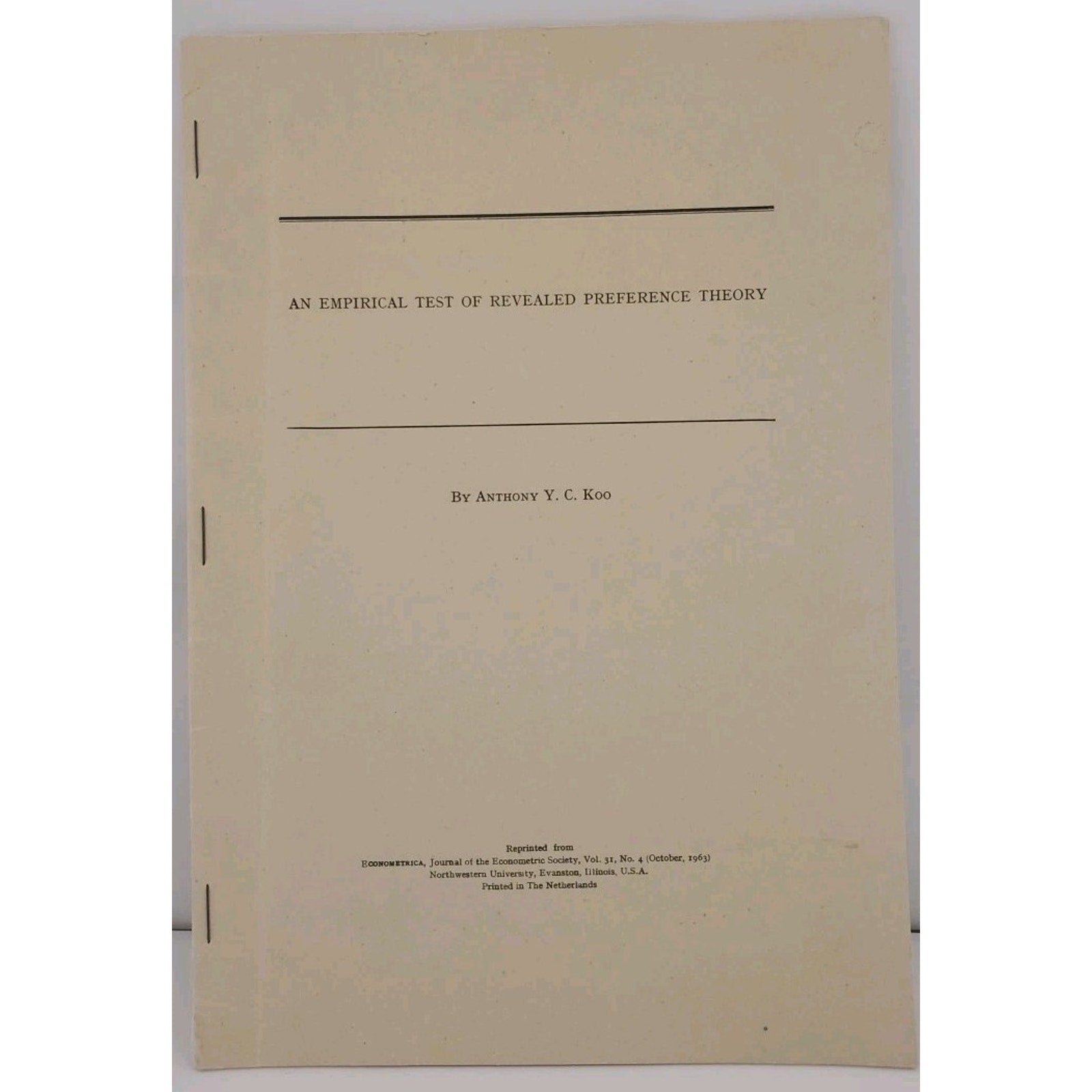An Empirical Test Of Revealed Preference Theory - By Anthony Y. C. Koo